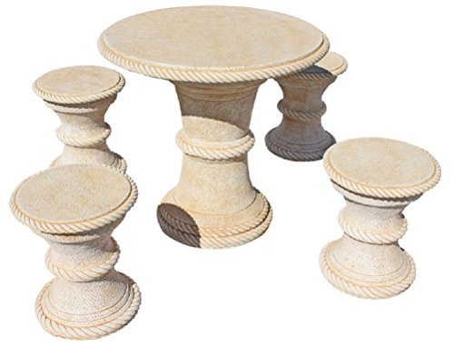 CONJUNTO DE MESA EN PIEDRA REDONDA 80cm. MOD.MANGO