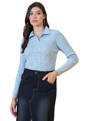 Image of 98 Degree North Women Spread Collar Sweater-G1577-BLACK