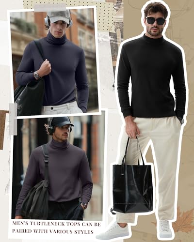 Riyiper Men's 3 Pack Basic Turtleneck Shirts Knitted Long Sleeve Slim Fit Casual Fall Winter Underwear Thermal Tops2