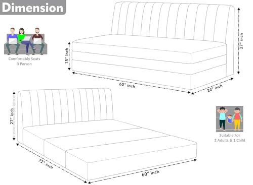 Image of Three-Seater Convertible Floor Sofa Bed with, Modern Velvet Fabric Folding Couch for Living Room, Guest Room & Small Spaces-Grey