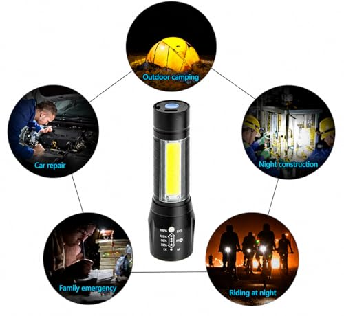 Image of Bharat Prime Hub USB Rechargeable LED Torch with COB Side Light, 3 Lighting Modes, Portable Waterproof Flashlight for Emergency, Camping & Home Use