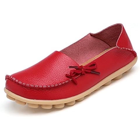 YoMarket Women Flats Genuine Leather Candy Color Boat Shoes Breathable Casual Comfortable Driving Soft Shoes (red, Numeric_6_Point_5) Cover