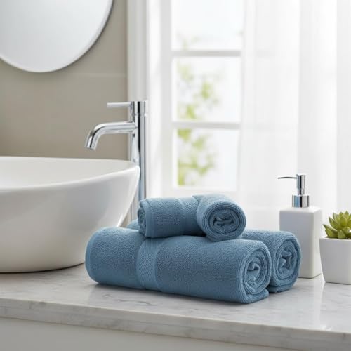 Image of Sulfar 100% Combed Cotton, Quick Drying Highly Absorbent Thick Bathroom Towels, Luxury Bath Towel Set (Pack of 4, 70 X 140 cm) - 600 GSM (Dark Blue)