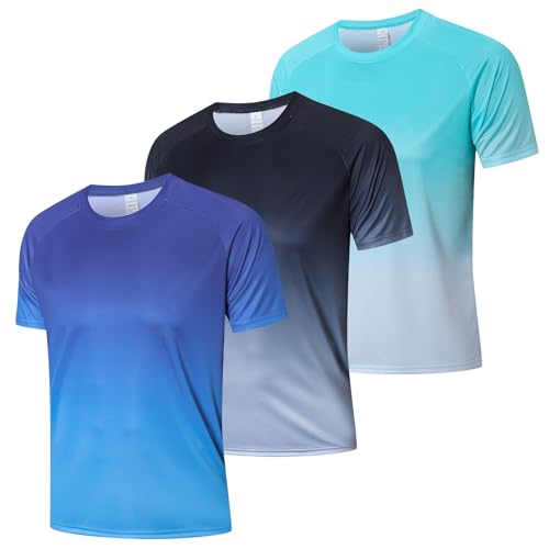 Cimic Pack de 3 T-Shirts UV Hommes Rashguard UPF 50+ Protection UV Tee Sport Surf Tshirt Sportswear Courtes/Longues Respirant Maillot Eau Running Bain Thee...