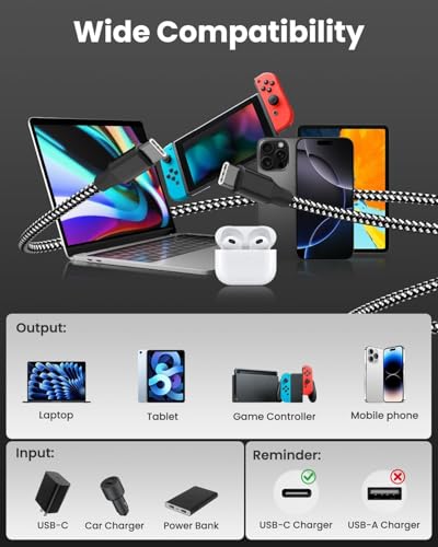 Image of KYEHD USB C to USB C Cable, 3 Pack 10FT 60W Type C Nylon Braided Charger Cord Fast Charging for iPhone 17 16 15 Series iPad MacBook CarPlay and More (Black)