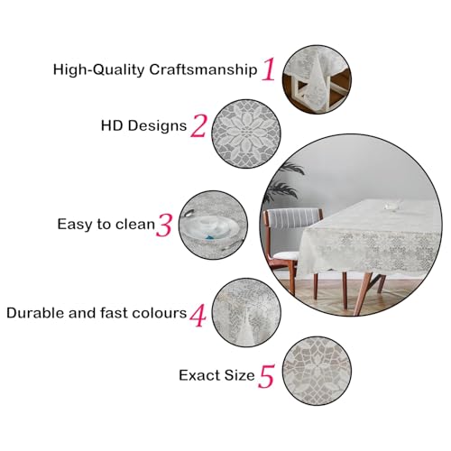 Image of Cotton Net Embroidered Center & Dining Table Cover for 4 Seater | Rectangular 40x60 Inch | Lightweight & Washable Table Cloth | Pack of 1 (Jasmine White)