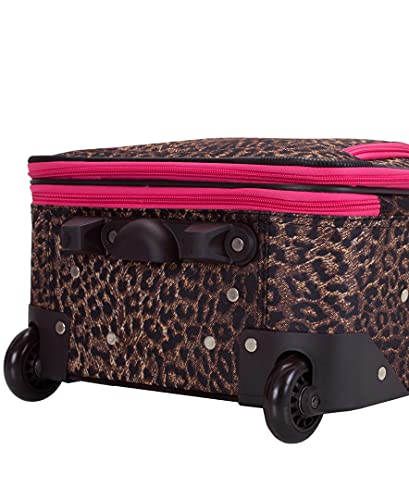 Image of Rockland Fashion Softside 4 Piece Luggage Set, Expandable, (14 inch Tote /19 inch /24 inch /28 inch), Pink Leopard
