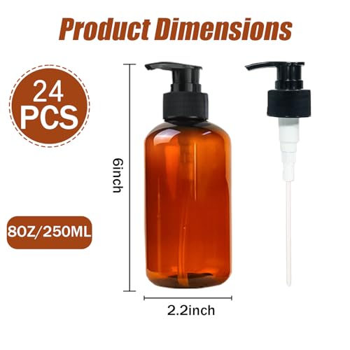 24 PCS Pump Bottles Lotion Dispenser, 8oz/250ml Plastic Dispenser Portable Bottle Reusable Leak Proof Pump Bottle for Shampoo, Hair Conditioner, Kitchen, Bathroom, Travel2