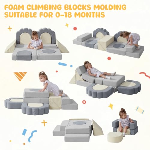 Image of Foam Climbing Toys for Toddlers, 13pcs Soft Play Climbing Blocks | Climb and Crawl Activity Playset, Indoor Crawling Sliding Toys, High-Density Foam Play Structures for Playroom,Washable Cover