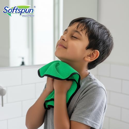 Image of SOFTSPUN Microfiber Baby Hand & Face Wipes 280 GSM 20x30 Cms, 4 Piece Towel Set, Parrot Green! Super Soft & Comfortable for Newborn Baby and Kids Quick Drying Ultra Absorbent in Small Size.