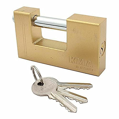 Prostko Ltd Brass C Type Block Padlock - 90Mm - With 3 Keys Heavy Duty Slide Bolt Shackle