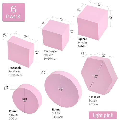 Image of SMILEDRIVE Product Photography Props 6-Piece Set, Pink | Jewelry Photo Shoot Props, Hard Foam Riser & Blocks, Lightweight, Waterproof, Re-usable