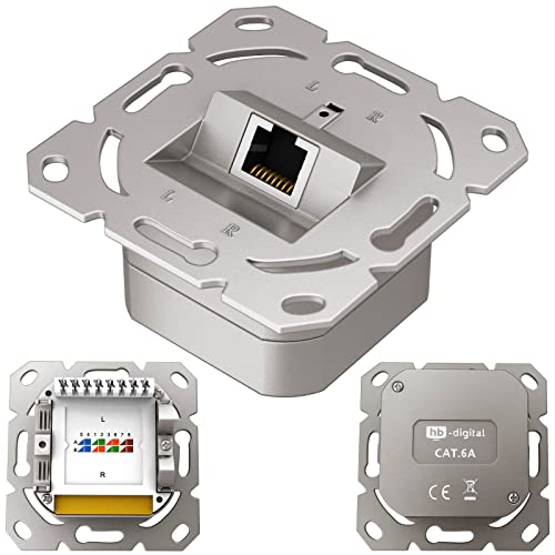 hb-digital 1x CAT 6a Netzwerkdose RJ45 1-Port STP geschirmt kompatibel mit starre LAN Kabel PoE T568A/B Standard Zinklegierung 10 Gigabit 50mm x 50mm - Ohne Gehäuse