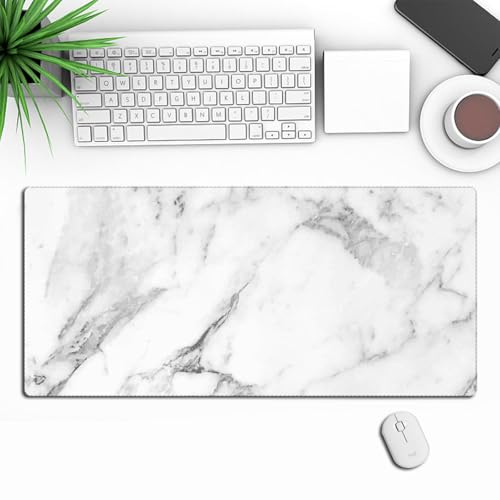 Alpha Depot ゲーミングマウスパッド マウスパッド 大型 ロング 光学マウスパッド 大理石 [300x800x2mm] (ホワイト 大理石 P1)