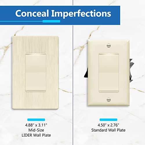 Image of LIDER Decorator Switch Cover, Screwless Wall Plate, Mid-Size 1-Gang 4.88 inch x 3.11 inch, LSWP-31M-BLA, UL Listed, Thermoplastic, Brushed Light Almond, 1-Pack