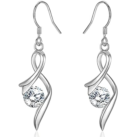 Sterling Silver Drop Earrings for Women, Silver Dangle Earrings with Cubic Zirconia │Linear Forever Love Hypoallergenic Earring for Sensitive Ears│Birthday Anniversary Christmas Jewellery Gift Cover