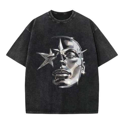 Bobeutou Men's Graphic Tees Acid Wash Tshirt Oversized T-Shirt Vintage Shirt Streetwear Casual Cotton Loose Fit Tee Tops