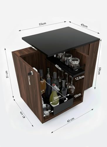 Image of Klaxon Mini Bar Cabinet for Home, 55 x 45 cm Compact Bar Unit with Wine Rack and Open Shelf, Living Room and Dining Room Bar Storage, Engineered Wood, Forest Dark (Iris)