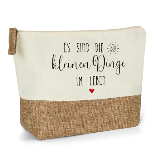 Kosmetiktasche für Damen Schminktasche mit Es Sind Die Kleinen Dinge Im Leben - Kosmetiktasche Klein Frauen Jute Make Up Tasche Geschenk für Frau Freundin Kollegin Mama zum Geburtstag Dankeschön