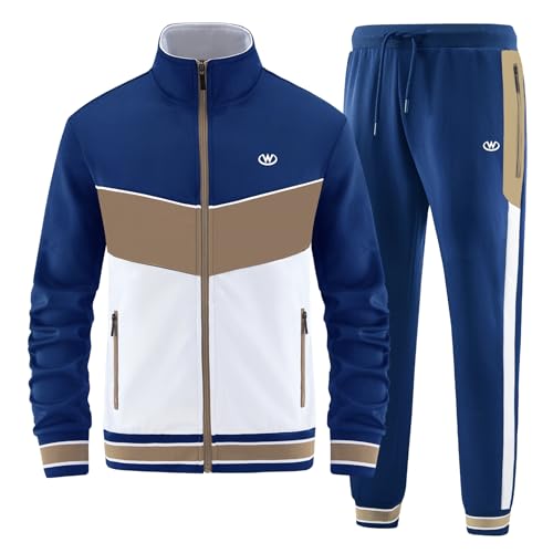 ANOTWENER Men's Tracksuits 2 Piece Outfits Sweatsuits for Men Long Sleeve Jackets Track Suits Athletic Full Zip Active Sports Sets Blue JW-7153-L