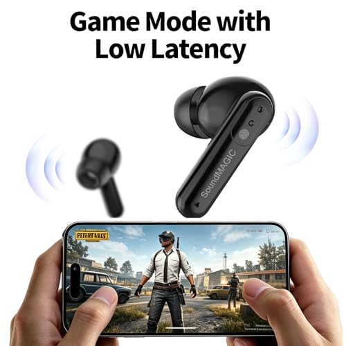 Image of SoundMAGIC T80BT True Wireless Earbuds, Hybrid ANC, HiFi, HD Calls, Black | Comfortable noise reduction, Rich layered stereo, Pressure-free wear, 25hr battery, IPX5 Sweatproof, Seamless dual pairing
