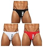 Arjen Kroos Men's Jockstrap Underwear Sexy Cotton Jock Strap Briefs (Black/White/Red, L)