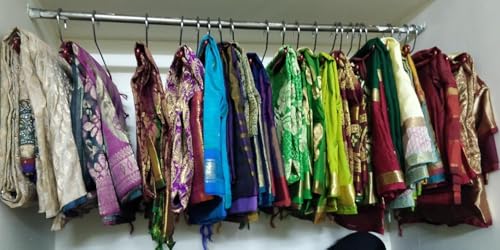 Image of ROLLYWARE Saree Hanger- India's First Unique Design with Lower Band Lock - Premium Stainless Steel Hangers for Sarees, Pants, Scarfs & Other Clothes (15 Pieces)