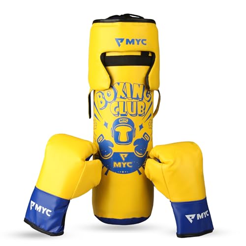Image of MYC Club Pack of 4 Kids Punching Bag Boxing Kit Set for Karate | Bounce-Back Martial Arts Bag for Boys & Girls (Age 4-10 Year) (Yellow)