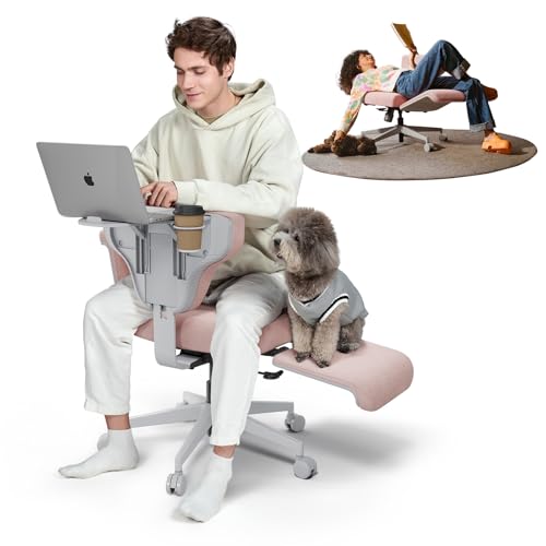 Newtral Freedom-X Criss Cross Chair with Wheels & Amrests- Cross Legged Office Chair with Laptop Tray, Multi-Position Recliner Chair, Adjustable Ergonomic Chair, Relax, Work from Home Pink F