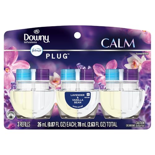 Image of Febreze Plug In Air Freshener, Odor-Fighting Scented Oil Refill, Downy Calm Scent, 3 Refills