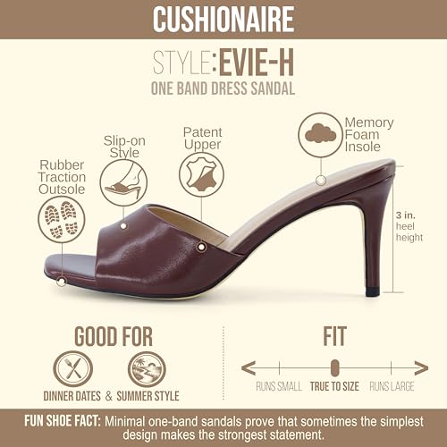 Image of CUSHIONAIRE Evie Kitten Heel Sandals for Women, Slip On One Band Dress Sandals with Memory Foam, Wide Widths and 3 Inch Heel