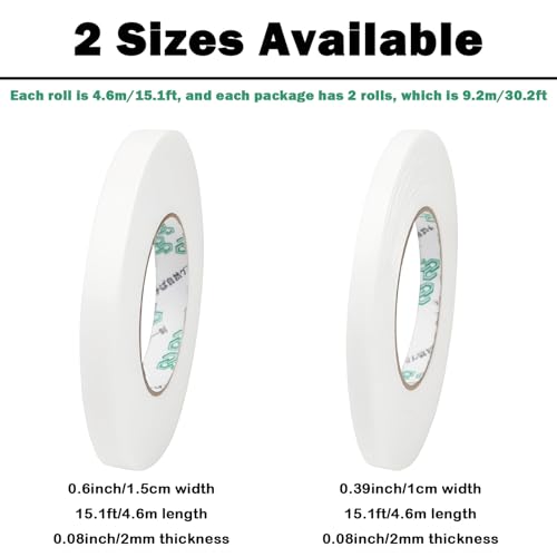 Image of Double Sided Tape 0.59 in x 15.1 ft, 2 Pack White Heavy Duty Removable Foam Tape, Strong Adhesive Waterproof for Car Home Office Decor, Damage-Free for Wall Picture Hanging