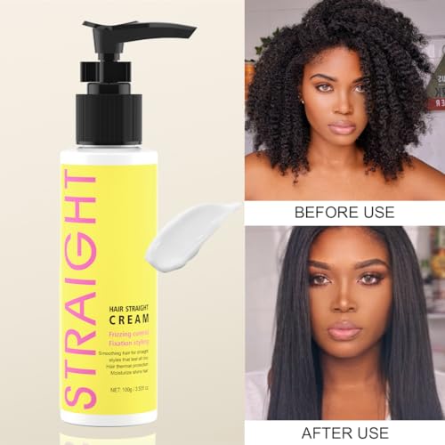 gowwim Hair Straightener Cream, 72h Long-Lasting Frizz Control Heat Protection up to 230°c (450℉) Plant Extracts Nourishing Smoothing Straightening Cream for Frizzy & Curly Hair 100g/3.53 Fl Oz