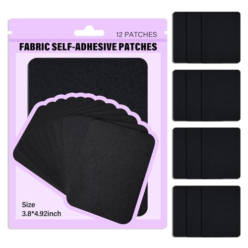 Premium Quality Fabric Self Adhesive Patches Inside & Outside Durable black Repair Decorating Kit 12 Pieces Size 3.8