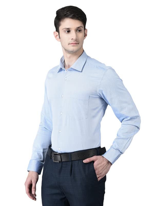 Image of Canoe Men's Regular Fit Blue Color Cotton Fabric 38 Size Button Closure Formal Shirt Collared Neck Pattern Chest Pocket Spread Collar