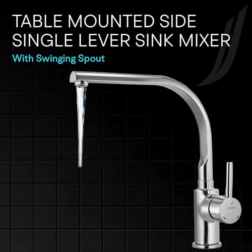 Image of Jaquar Table Mounted Side Single Lever Sink Mixer with Swinging Spout & 450 mm Long Braided Hoses, Stylish & Durable Faucet for Kitchen & Bathroom, Sliver - (Chrome Finish)