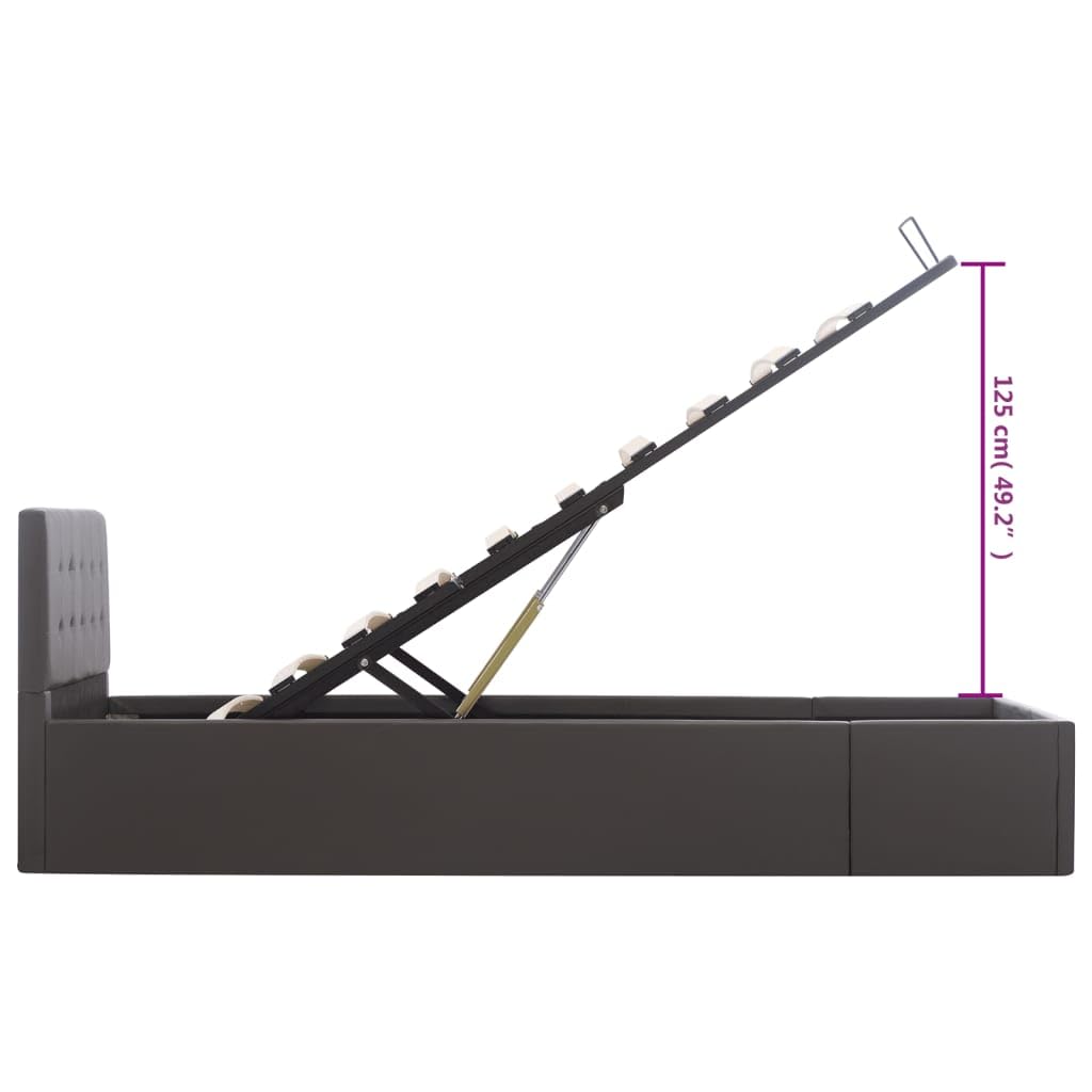 vidaXL Giroletto Idraulico con Contenitore Moderno Salvaspazio Robusto a Doghe Letto Imbottito Struttura Telaio Grigio in Similpelle 100x200cm