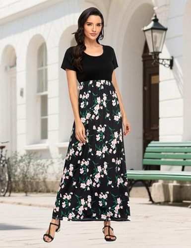 Image of Lacavocor Womens Short Sleeve Maxi Dresses Empire Waist Long Dress