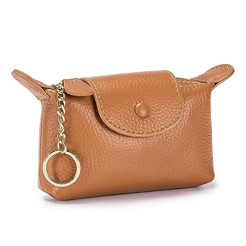 Image of Genuine Leather Coin Purse with Keychain, Small Change Pouch