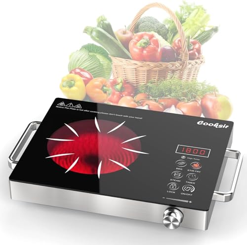 Cooksir Glaskeramikkochfeld 1 Platte mit Stecker, kochfeld Autark, Tragbar Glaskeramik Kochplatte,...