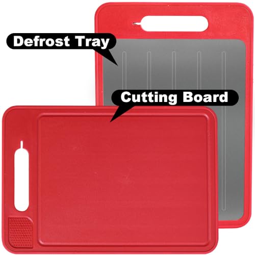 Tabla de cortar rectangular Funday de plástico rojo con mango incorporado y ranura para jugos, multifuncional con afilador y rallador miniatura 1