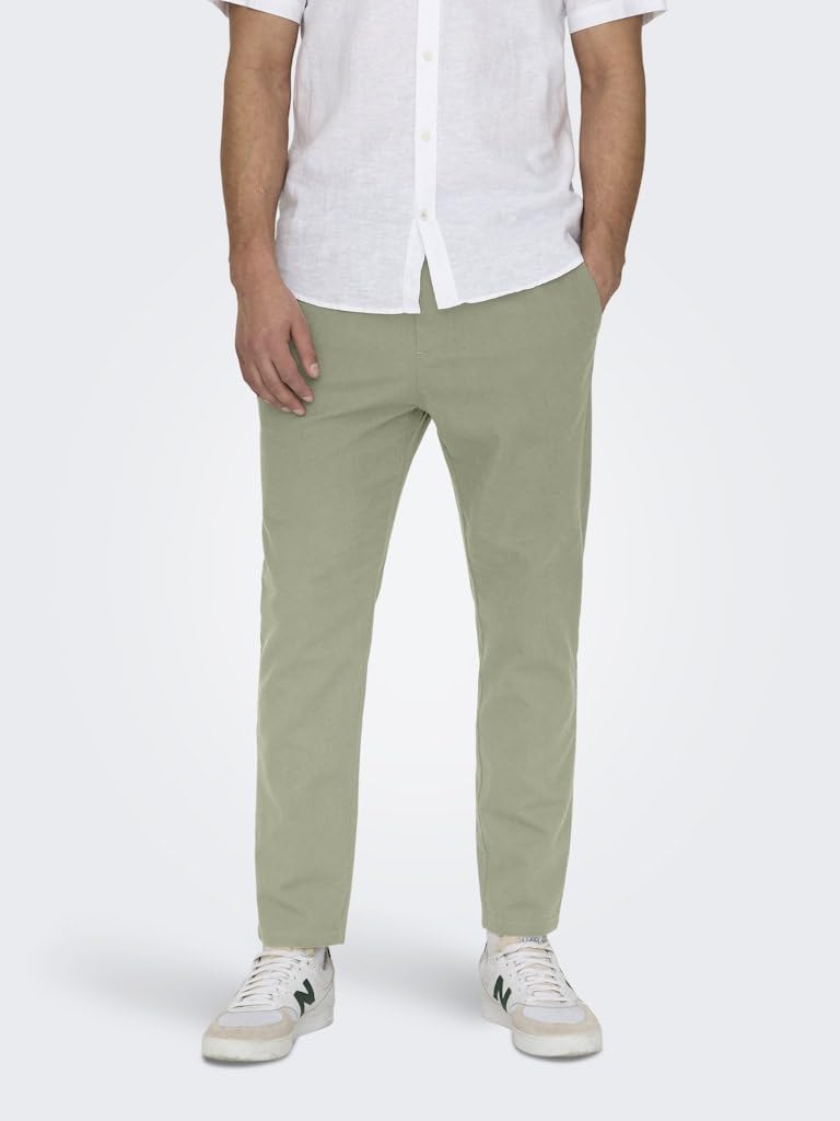 Uomo O&S Pantaloni Rilassati in Tessuto Comodi in Lino e Cotone Pantaloni ONSLINUS da Uomo con Coulisse