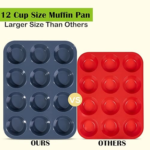 image for Vnray Silicone Muffin Baking Pan & Large Cupcake Tray 12 Cup - Nonstic
