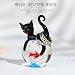 QFkris Blown Glass Black Cat Figurine, 1.6“ Mini Glass Animals Sculpture, Cat and Fish Art Collectible Figurines for Home Decor, Gift for Mom Cat-Lover Birthday Valentines Day