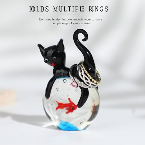 QFkris Blown Glass Black Cat Figurine, 1.6“ Mini Glass Animals Sculpture, Cat and Fish Art Collectible Figurines for Home Decor, Gift for Mom Cat-Lover Birthday - Image 6
