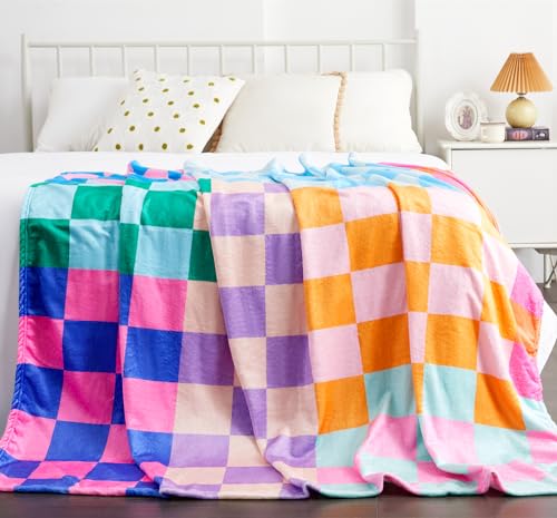 Roomtalks COLORFUL PLAID BLANKET-50*60 Colorful Checkerboard Throw Blanket, 50X60 Cute Multicolored Retro Modern Geometric Decorative Bed Throws Blankets thumb #1