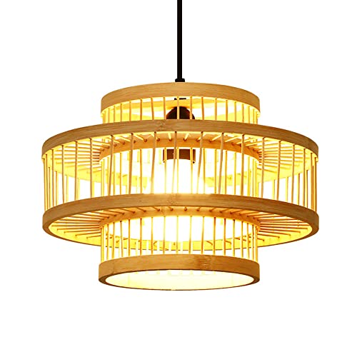FUELIX Lampada A Sospensione in bambù 1 Luce Lampadario in Vimini Rattan con Tettoie in Legno Apparecchio di Illuminazione A Soffitto A Sospensione per Paralumi di Decorazioni per La Casa