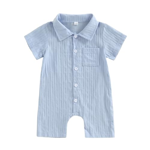 Image of Merqwadd Baby Boy Romper with Collar Summer Button Down Cotton Jumpsuit Newborn One Piece Outfit