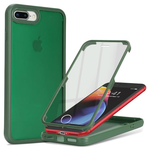 CoozCase for iPhone 8 Plus Case with Built-in Screen Protector & Full Body Protective,for Apple iPhone 7 Plus Phone Cases for Men Women Girl-Dark Green