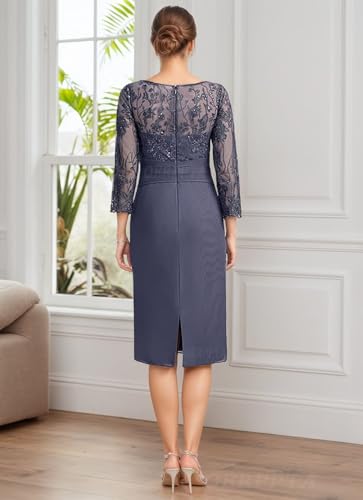 2 Pieces Mother of The Bride Dresses for Wedding Lace Applique Chiffon Knee Length Formal Dresses for Women with Jacket4